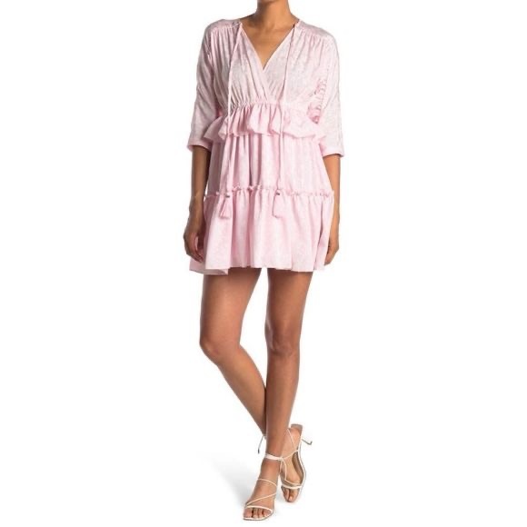 NSR Dresses & Skirts - ⭐️SALE⭐️ NSR Pink Satin Jacquard Kenny Ruffle Mini Dress NWT Large